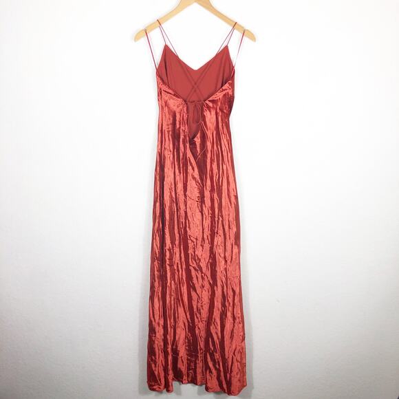Mestiza New York Mara Red Rust Velvet Slip Open Back Cross Strap Gown Medium - Picture 12 of 13
